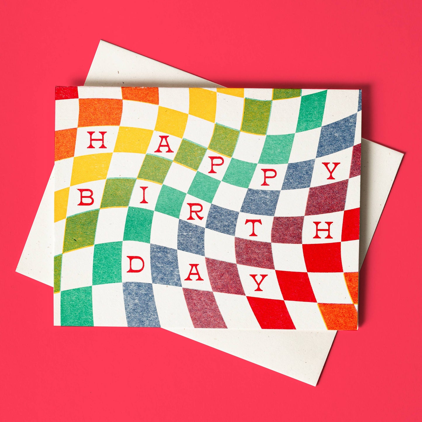 Rainbow Checkerboard Birthday Risograph Card