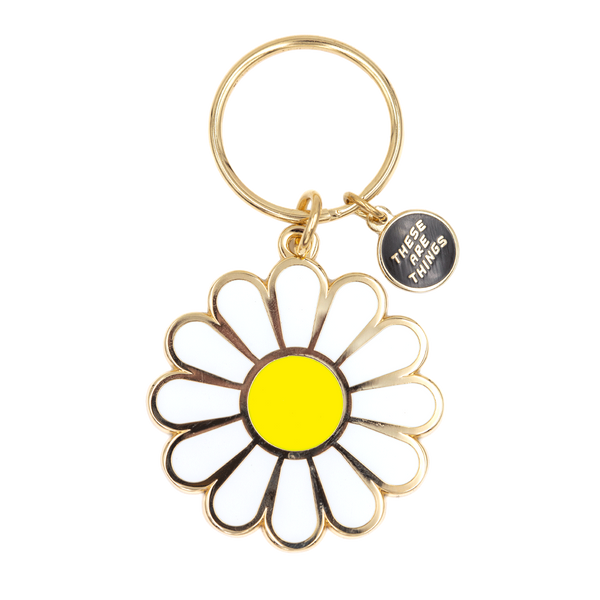 White Daisy Enamel Keychain