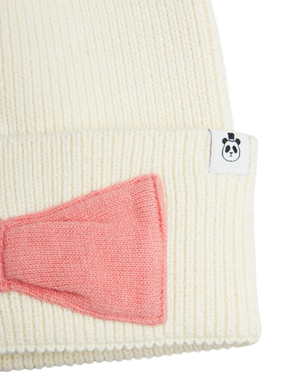 Knitted Wool Blend Beanie - Bow