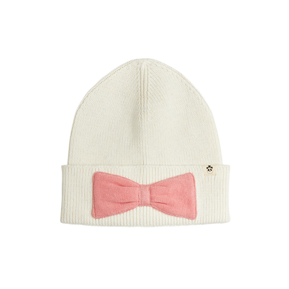 Knitted Wool Blend Beanie - Bow