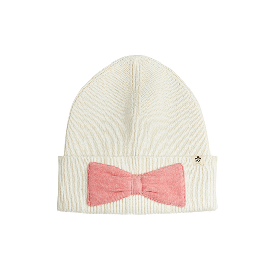 Knitted Wool Blend Beanie - Bow