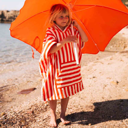Striped Towel Poncho - Tomato