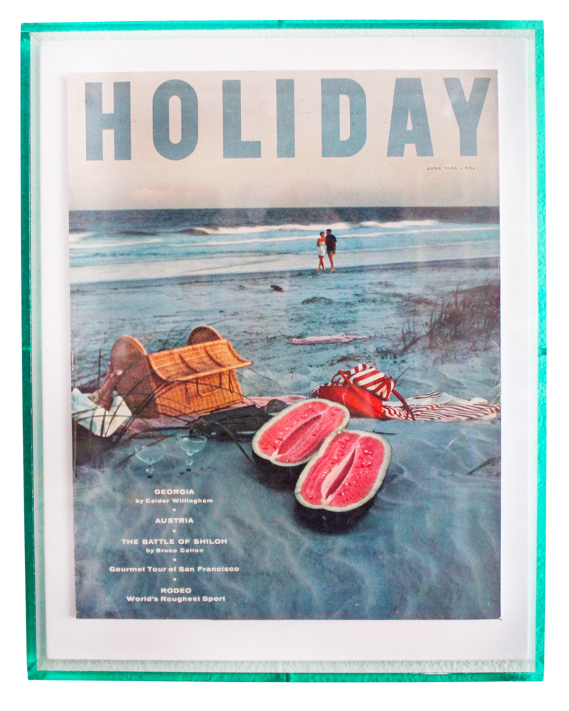Framed Holiday Magazine Cover - June 1956 "Georgia (Beach Picnic with Watermelon)" in Pink Frame