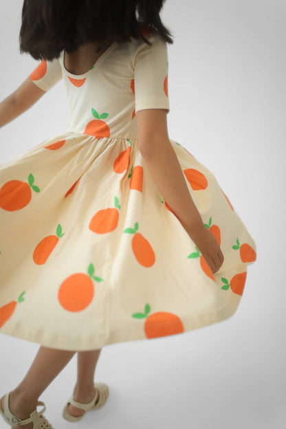Short Sleeve Twirl Dress - Tangerines