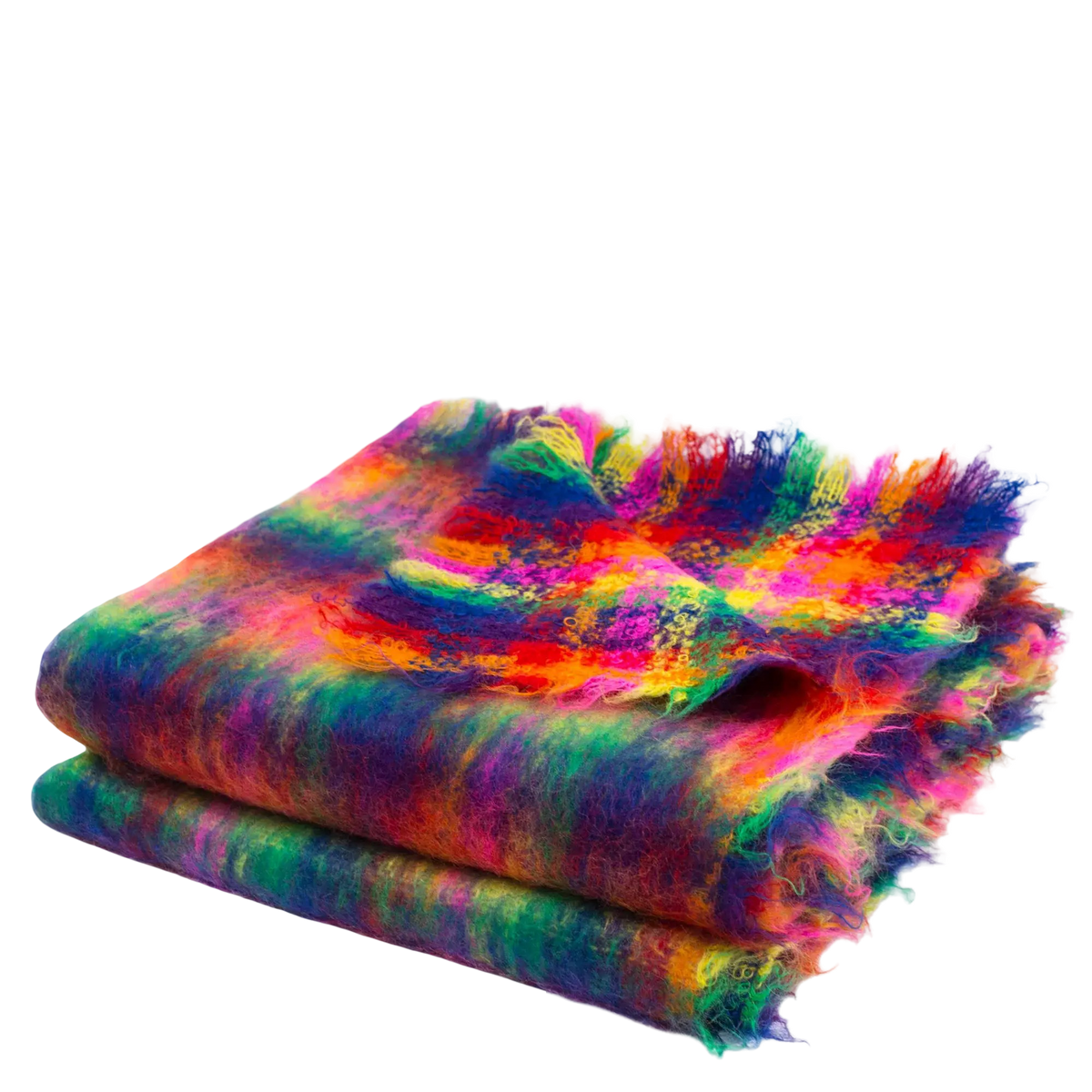 Rainbow Plaid Mohair Throw Blanket