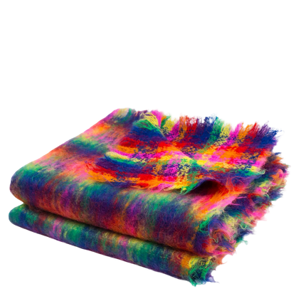 Rainbow Plaid Mohair Throw Blanket