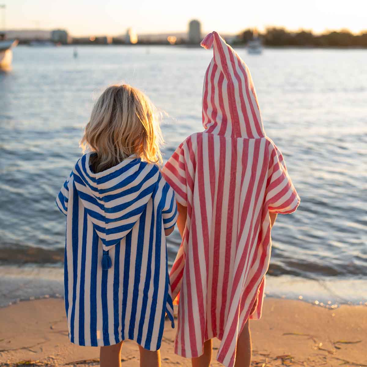 Striped Towel Poncho - Strawberry