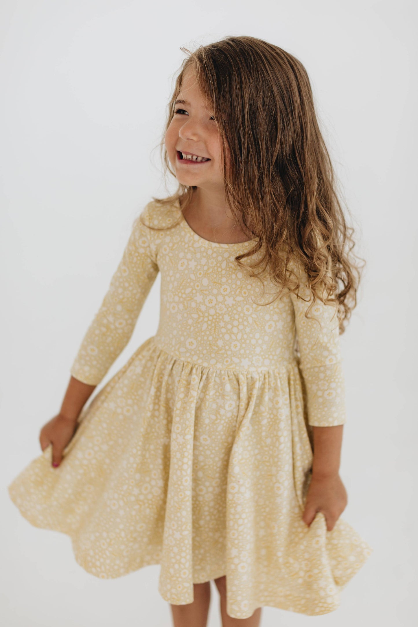Three-Quarter Sleeve Twirl Dress - Buttercup
