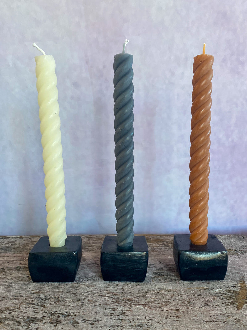 Rope Twist Taper Candles, Set of 2 - NEUTRAL