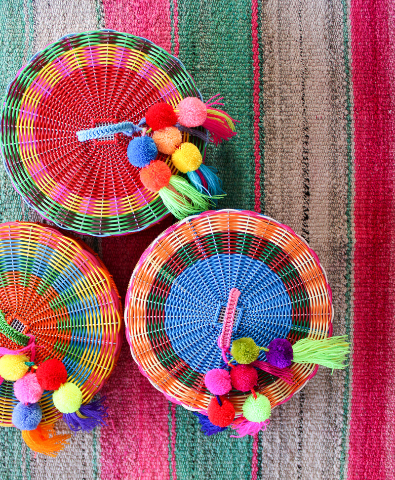 Bright Tortilla Holder Basket with Pom Pom Accent - Multi Colors