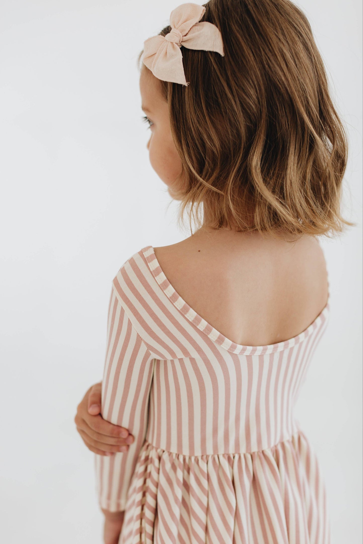 Three-Quarter Sleeve Twirl Dress - Pink Stripes