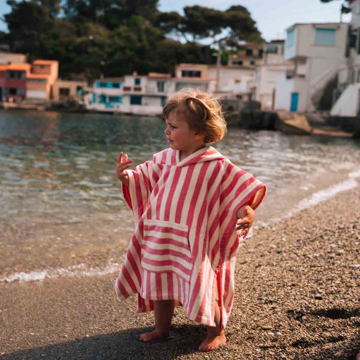 Striped Towel Poncho - Strawberry