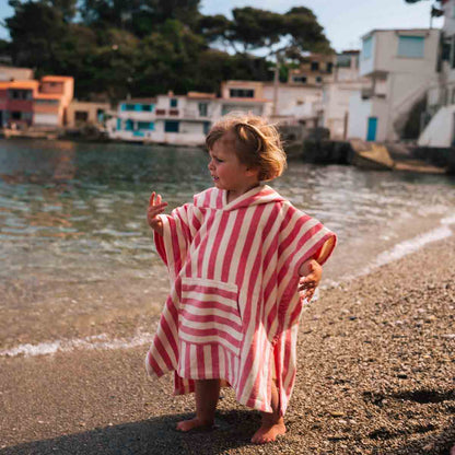 Striped Towel Poncho - Strawberry