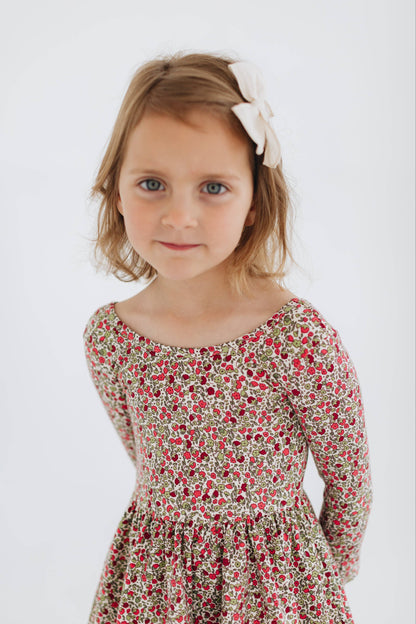 Three-Quarter Sleeve Twirl Dress - Crimson Flora