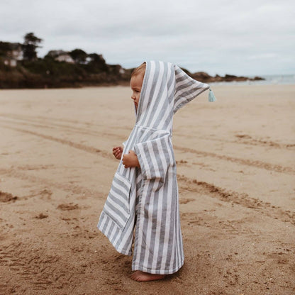 Striped Towel Poncho - Blue Cloud