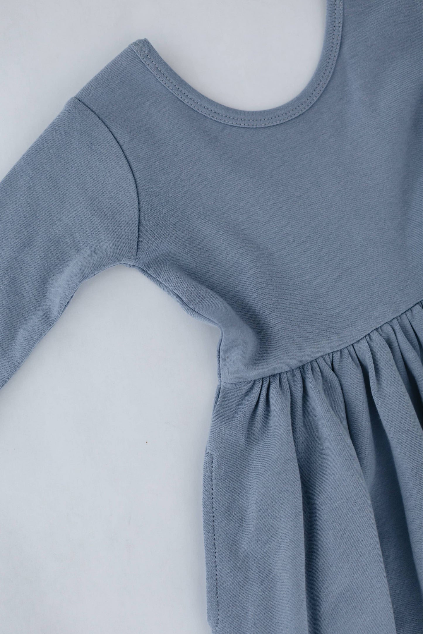 Three-Quarter Sleeve Twirl Dress -  Dusty Blue