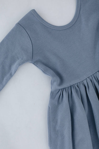 Three-Quarter Sleeve Twirl Dress -  Dusty Blue
