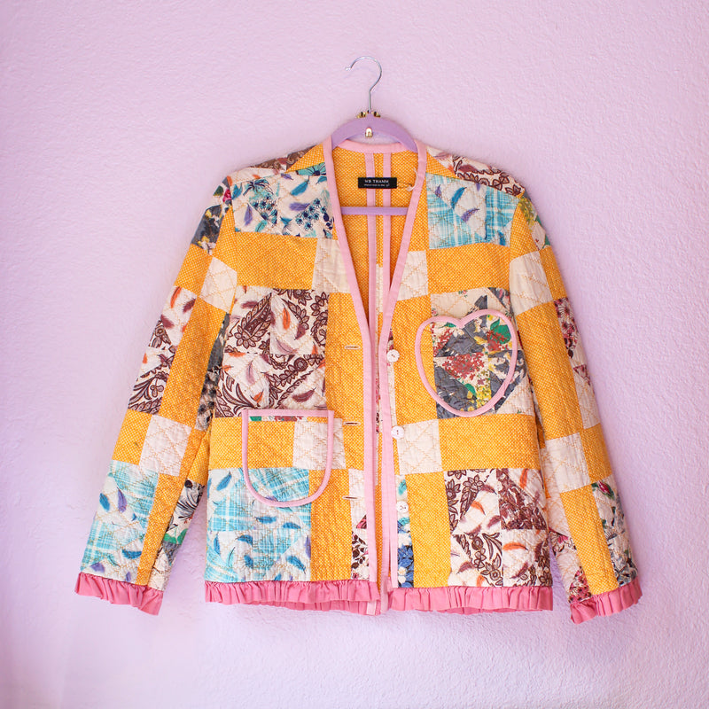 Quilt Collarless Jacket - 1960s Broken Dishes