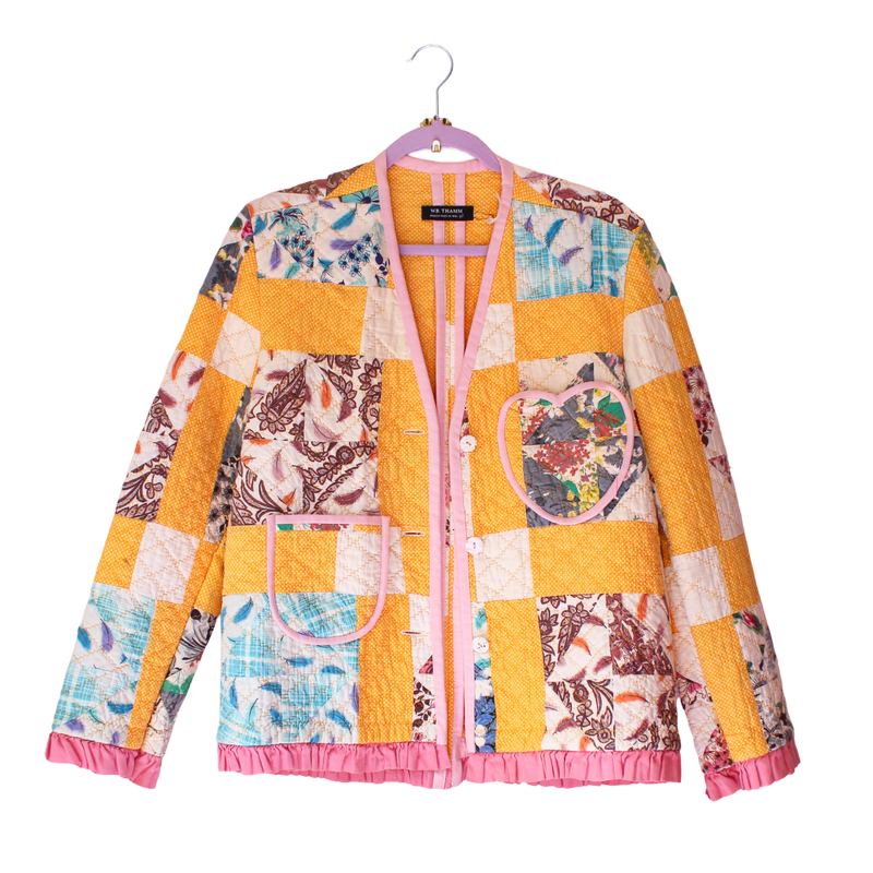 Quilt Collarless Jacket - 1960s Broken Dishes