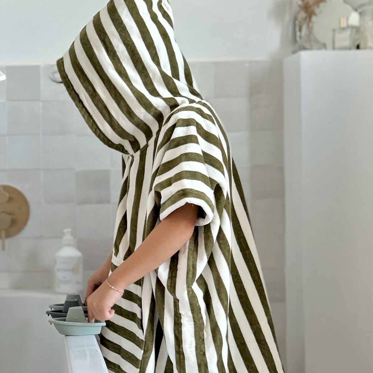 Striped Towel Poncho - Olive Green
