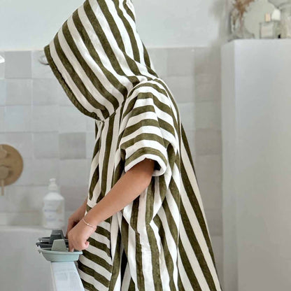Striped Towel Poncho - Olive Green
