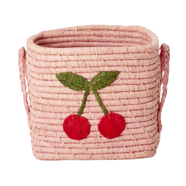 Square Raffia Basket - Cherry