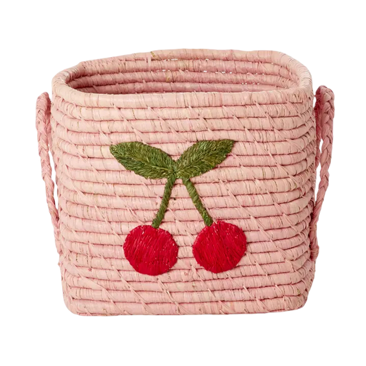 Square Raffia Basket - Cherry