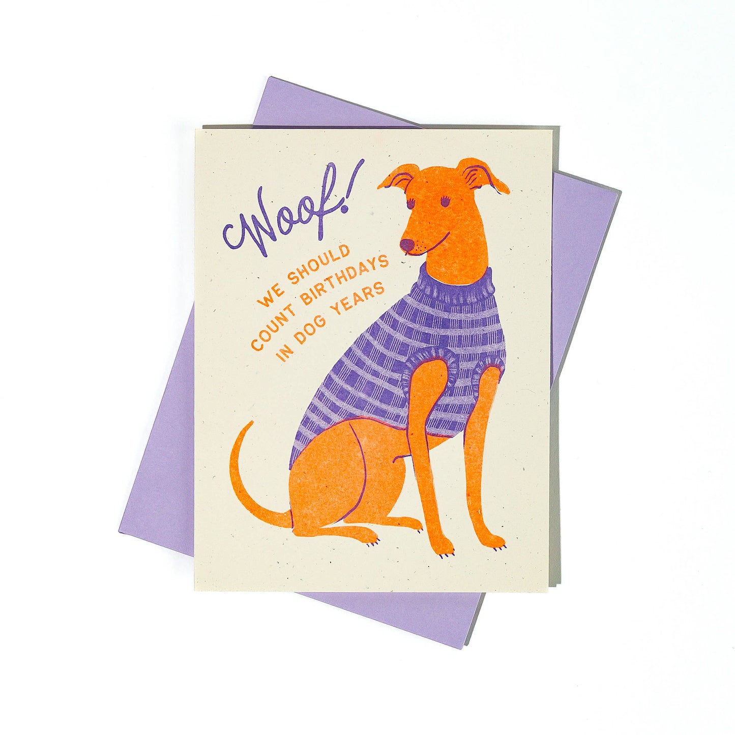 Woof! Dog Years Birthday Risograph Card
