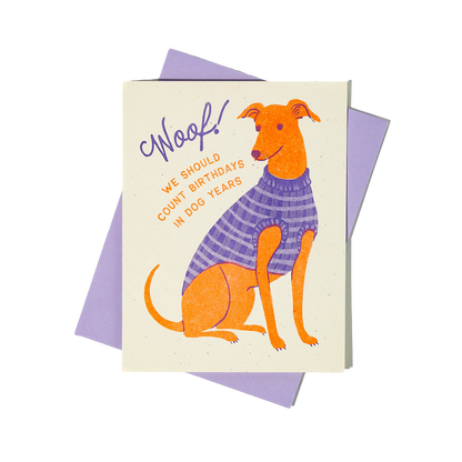 Woof! Dog Years Birthday Risograph Card