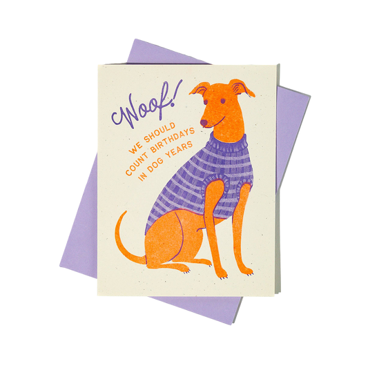 Woof! Dog Years Birthday Risograph Card