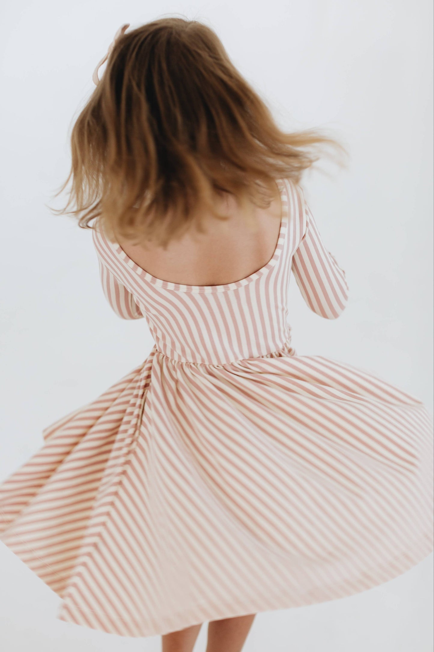 Three-Quarter Sleeve Twirl Dress - Pink Stripes