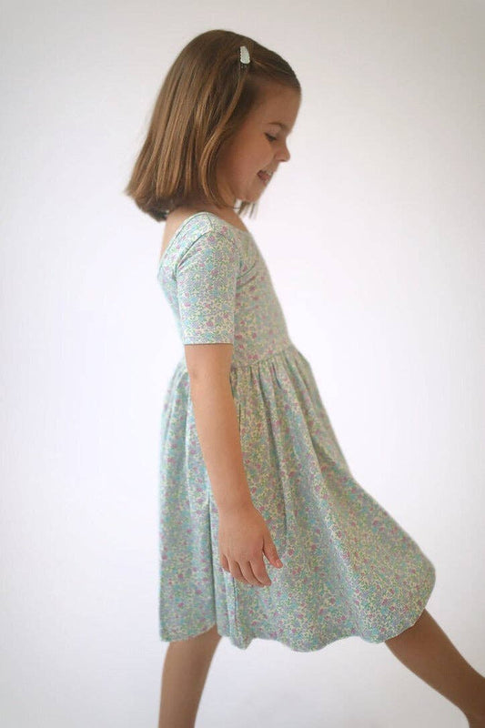 Short Sleeve Twirl Dress - Bella Blue Floral