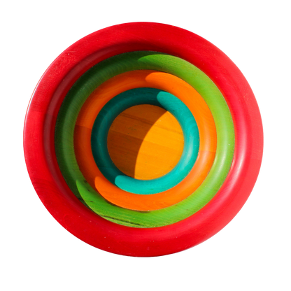 Manzoni Pietro Vintage Italian Multi Color Ring Wooden Salad Bowl