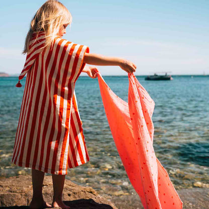 Striped Towel Poncho - Tomato