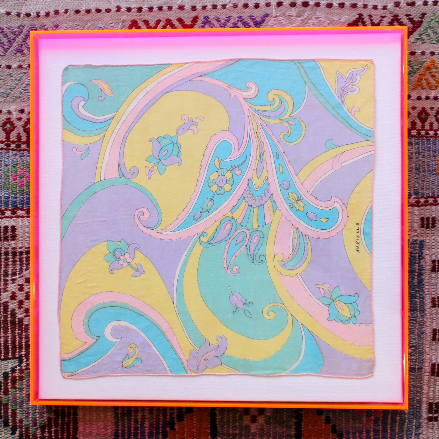 Framed Mid Century Handkerchief - Pastel Paisley