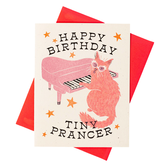 Happy Birthday Tiny Prancer Cat Card