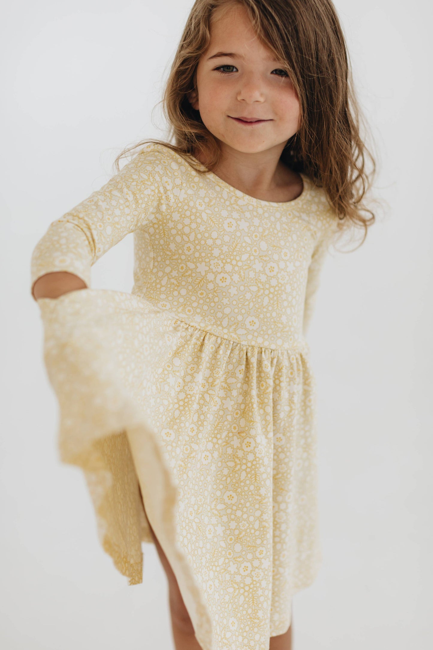 Three-Quarter Sleeve Twirl Dress - Buttercup