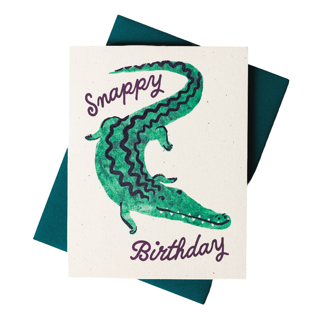 Snappy Birthday Crocodile Risograph Card