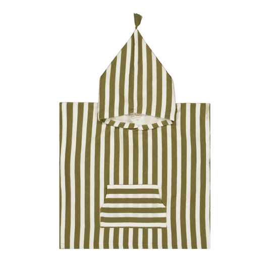 Striped Towel Poncho - Olive Green