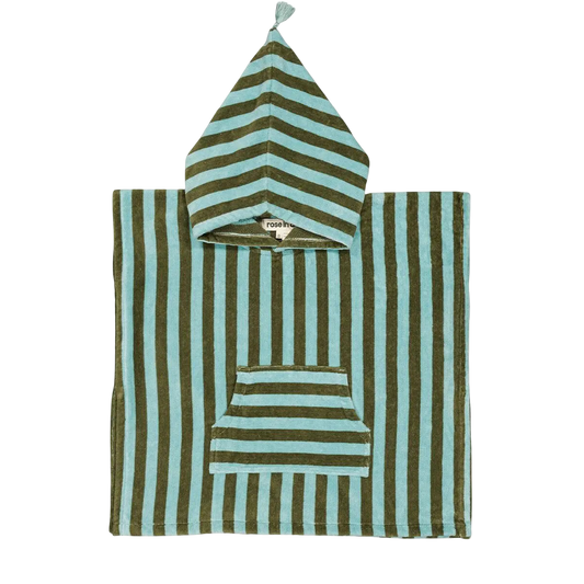 Striped Towel Poncho - Khaki/Blue