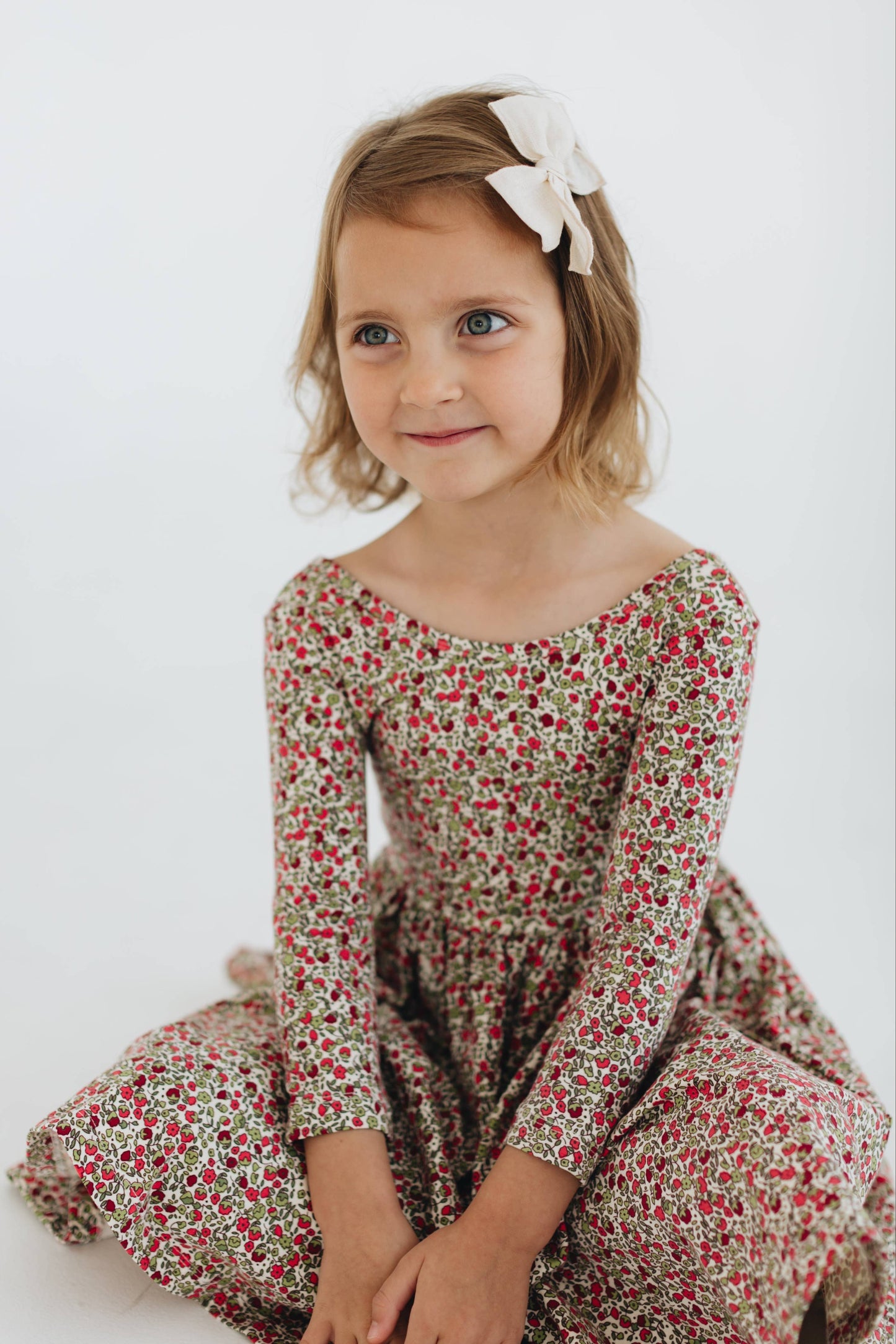 Three-Quarter Sleeve Twirl Dress - Crimson Flora