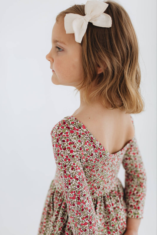 Three-Quarter Sleeve Twirl Dress - Crimson Flora