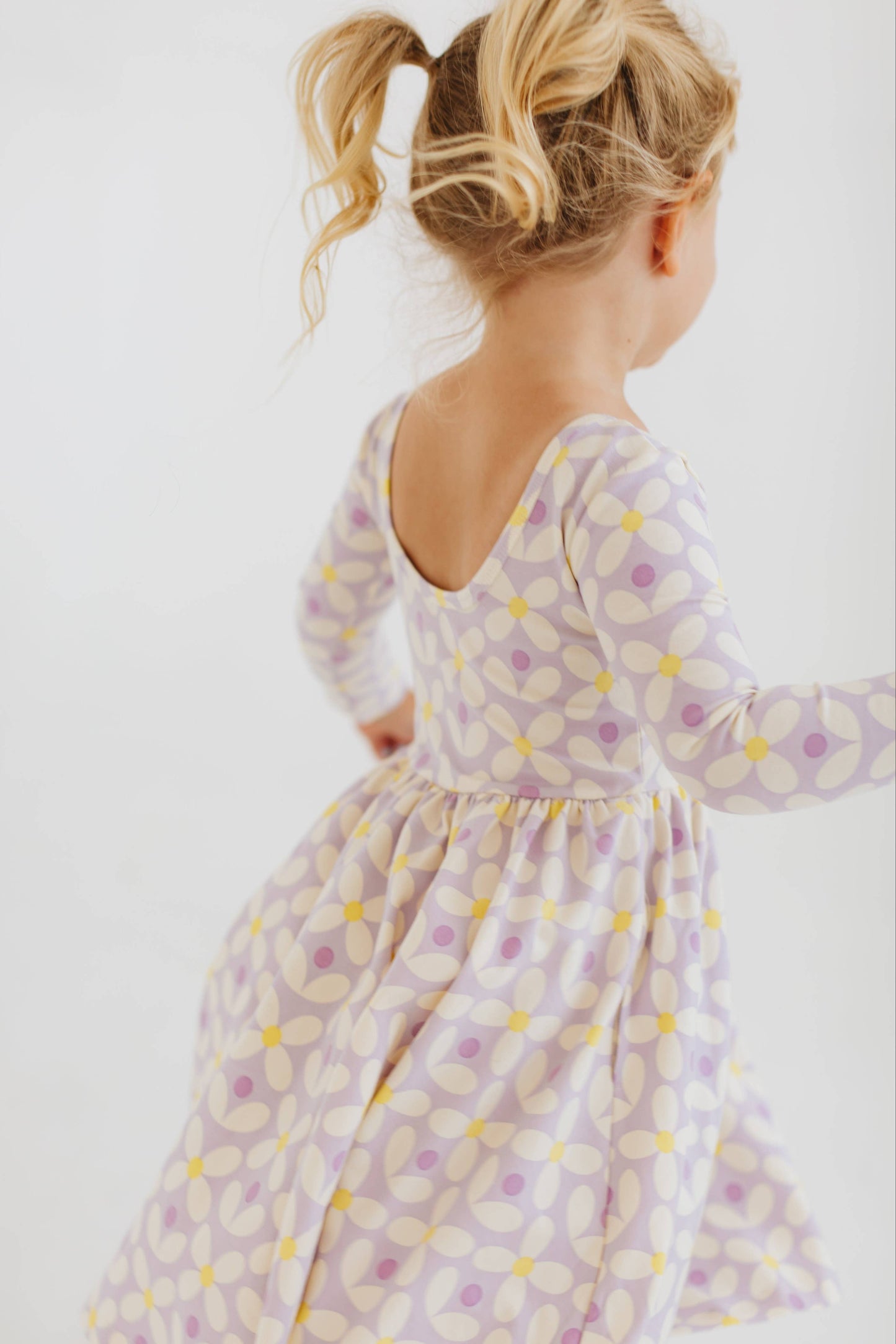 Three-Quarter Sleeve Twirl Dress - Pale Purple Petals