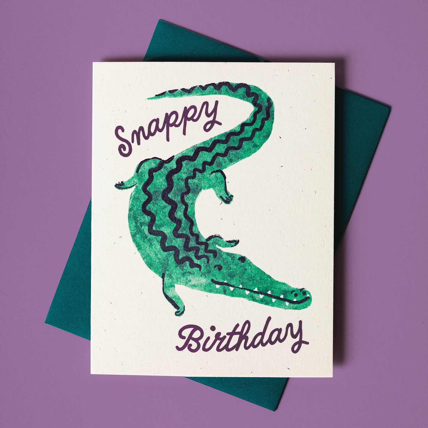 Snappy Birthday Crocodile Risograph Card