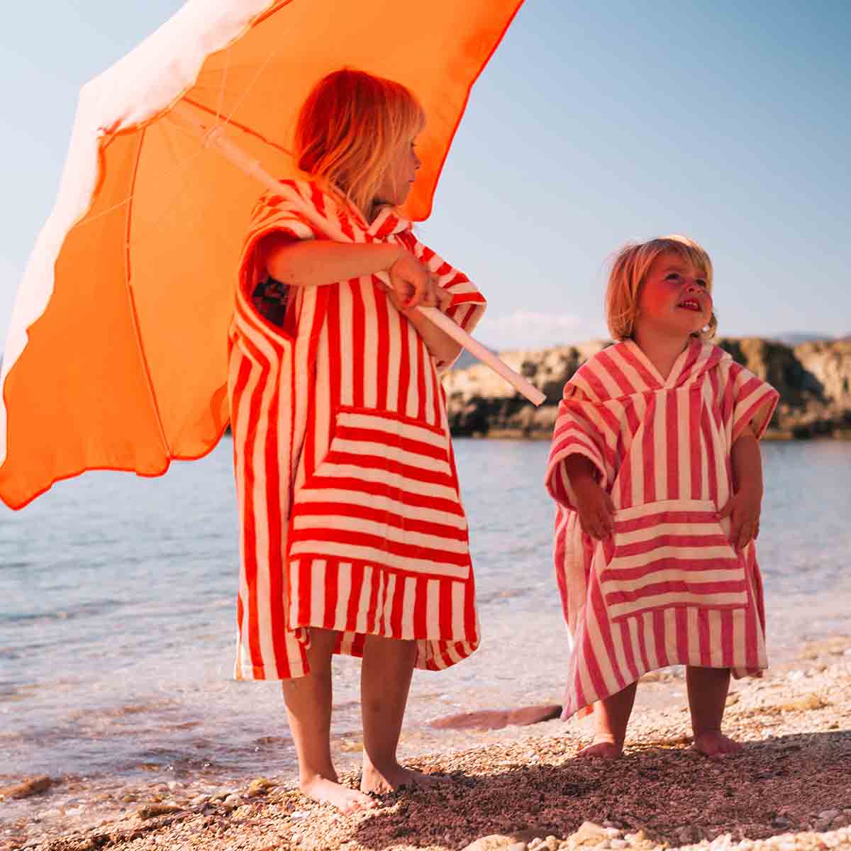 Striped Towel Poncho - Strawberry