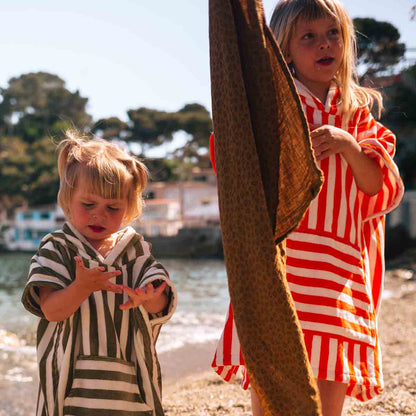 Striped Towel Poncho - Tomato