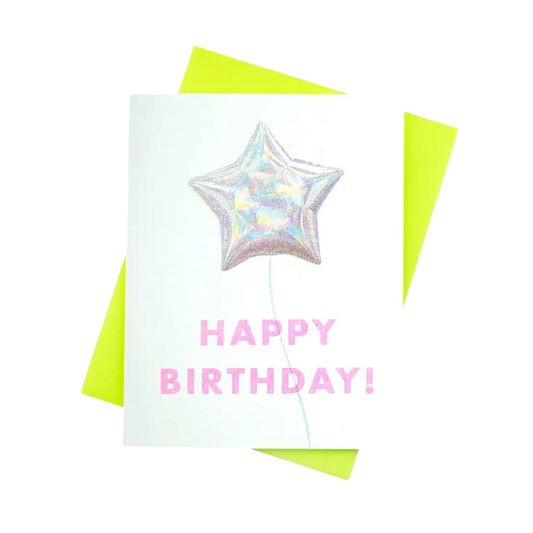 Happy Birthday Iridescent Star Balloon Card