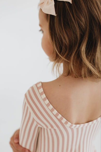 Three-Quarter Sleeve Twirl Dress - Pink Stripes