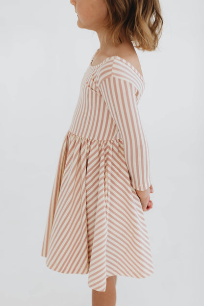 Three-Quarter Sleeve Twirl Dress - Pink Stripes