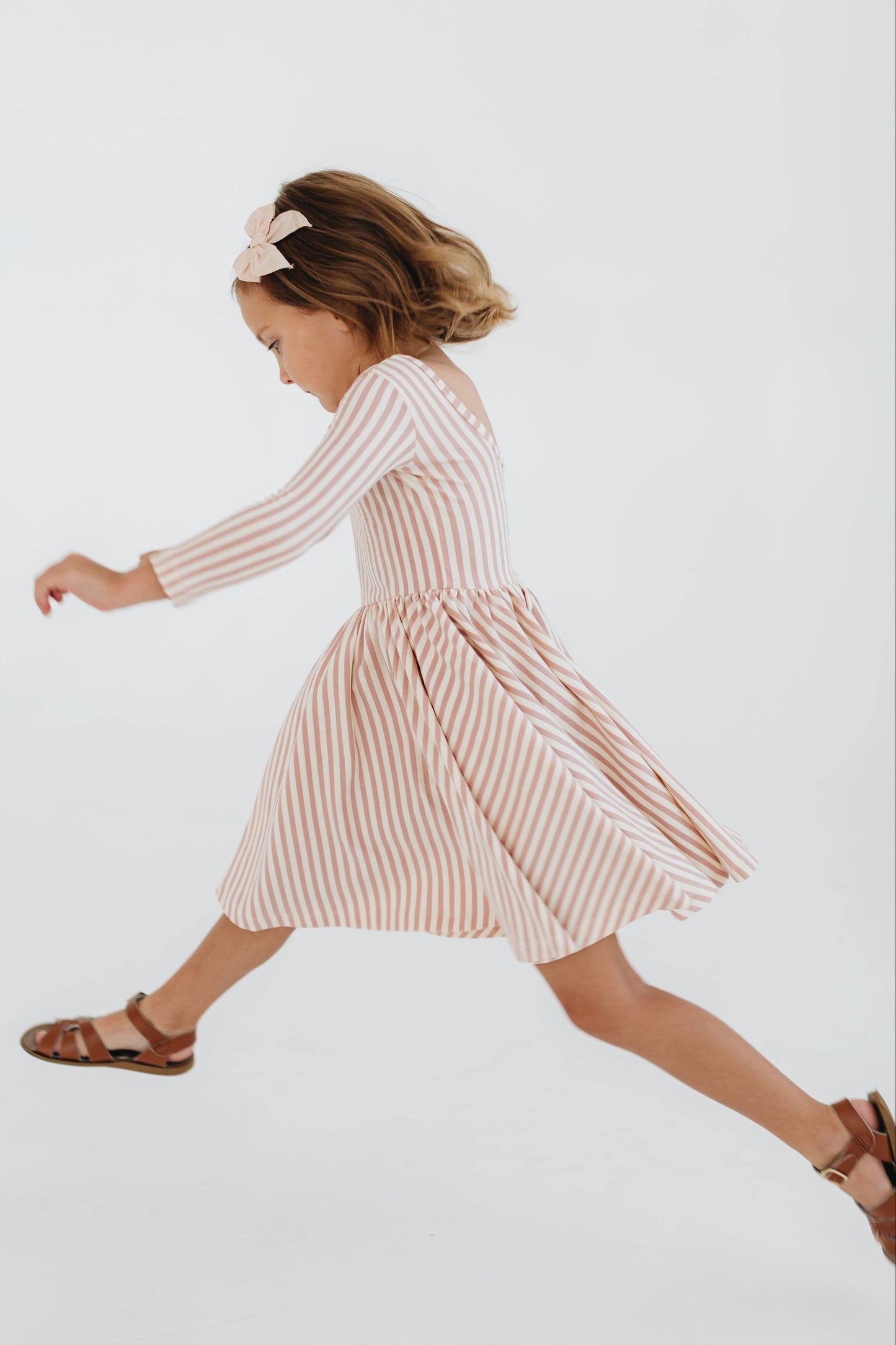 Three-Quarter Sleeve Twirl Dress - Pink Stripes